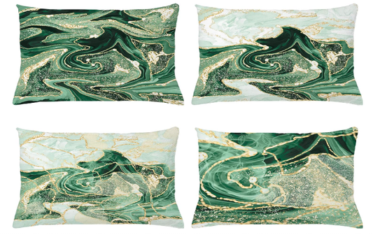 Marble Print Throw Pillow Covers- Green&Beige- 20x12- Pack of 4