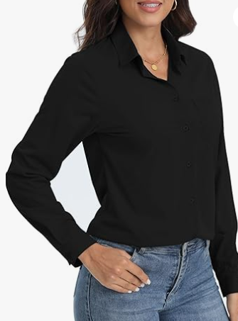 Women's Casual Button Down Shirt- Black