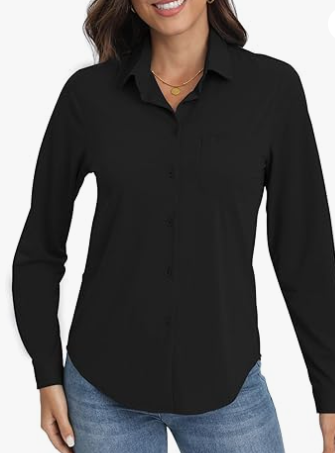 Women's Casual Button Down Shirt- Black