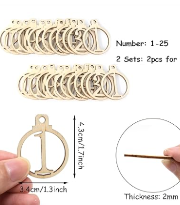 Wooden Number Ornaments-50 piece- 1-25