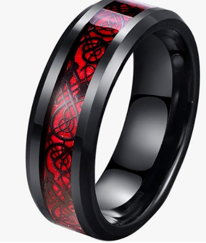 Men's Celtic Dragon Ring- Red/Black