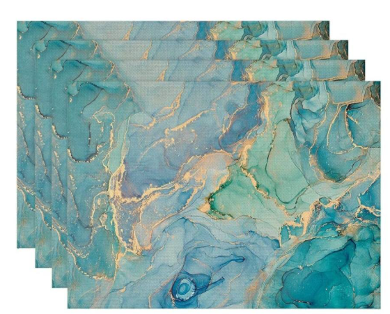 Fabric Placemats- Teal Marble-Set of 4