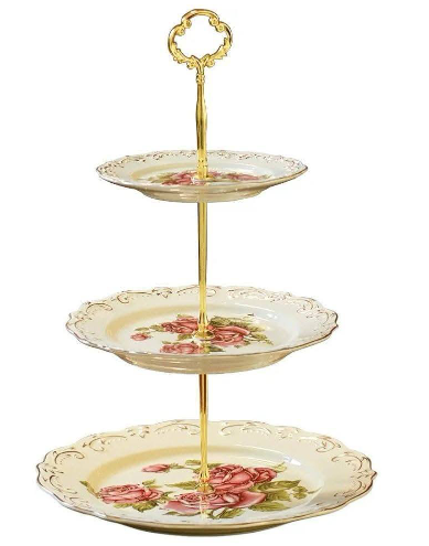 3 Tier Dessert Stand-Red Rose Pattern