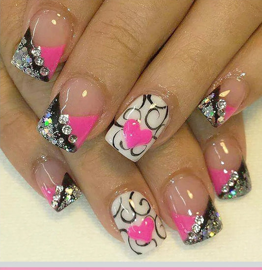 Press on Nails-Short & Square- Heart Design