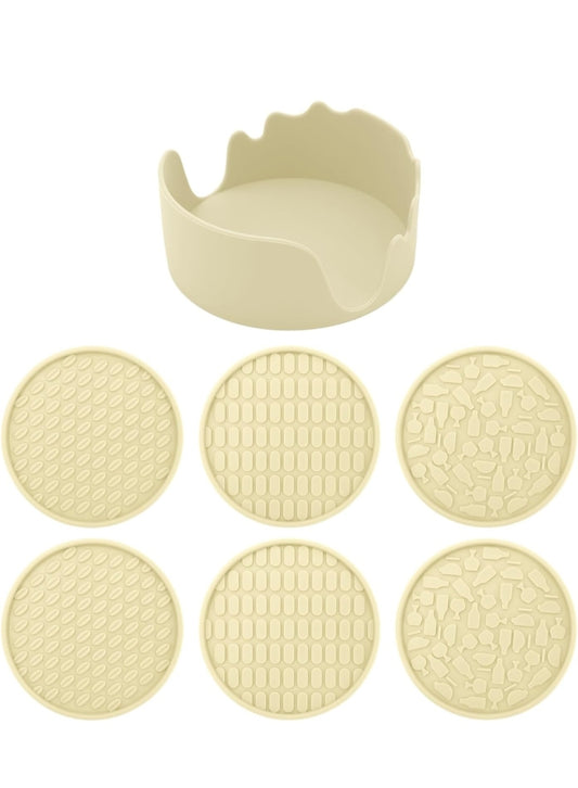 Silicone Drink Coasters With Holder- 6 pack Ivory