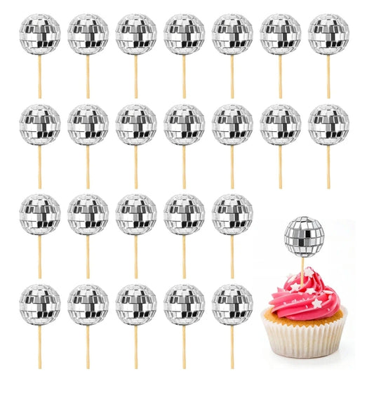 Mini Disco Ball Cupcake/ Cake Toppers- 24 piece