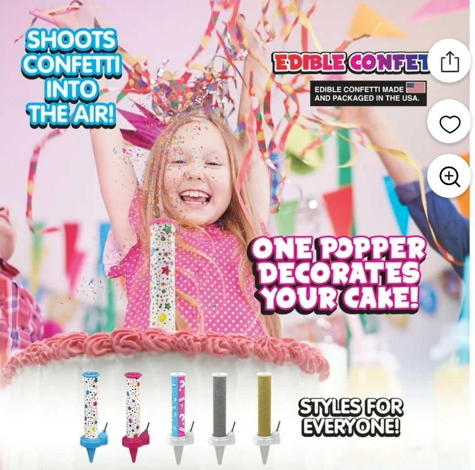Party Popper Cake Topper with Edible Confetti-Set of 3