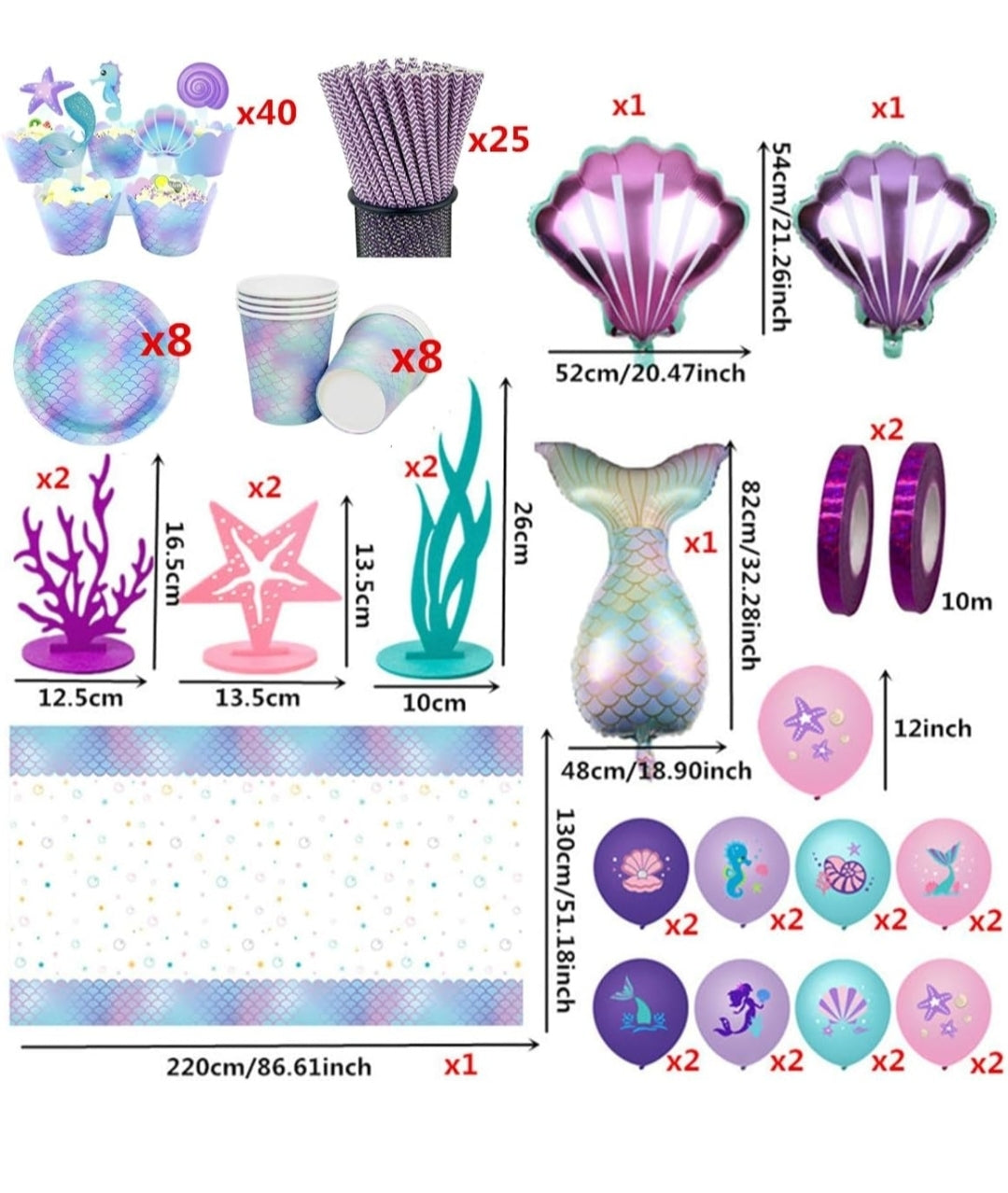 Mermaid Birthday Party Supplies- 109 pieces