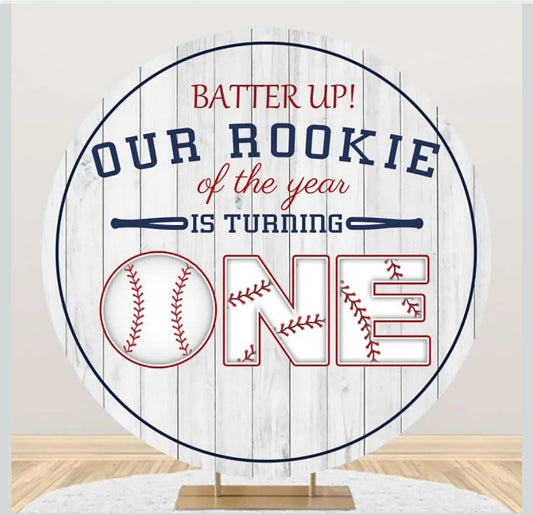 First Birthday Baseball Round Backdrop