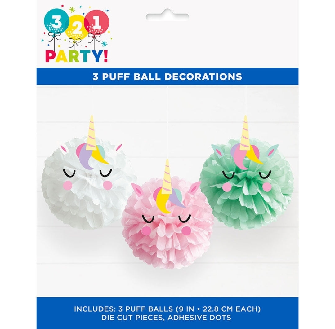 Unicorn Tissue Paper Pom Pom Decorations- Set of 3