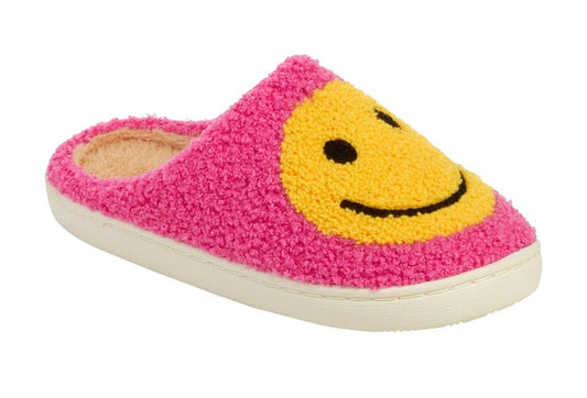 Women's Slippers- Pink with Smiley Face